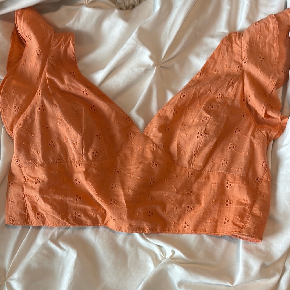 SHEIN Orange Eyelet Crop Top
